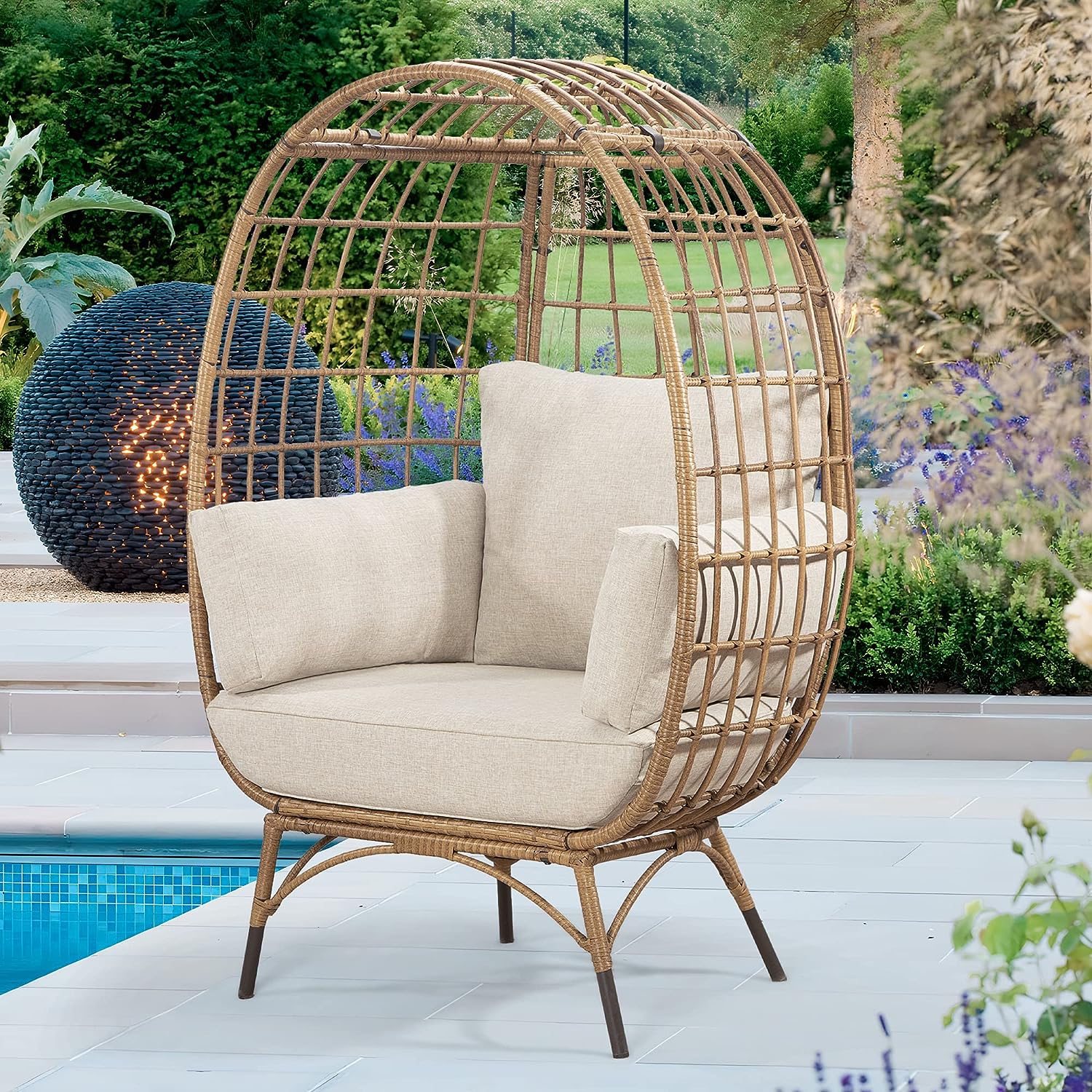 Garden Wicker Rattan Egg Chair Outdoor Indoor Light Modern Wicker Egg